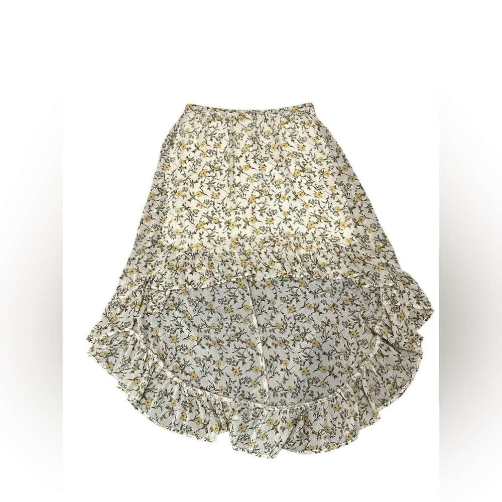 Vintage Y2K Whimsy Fairy Boho Skirt Sheer Hi Lo Floral Med Romantic Tiered Layer